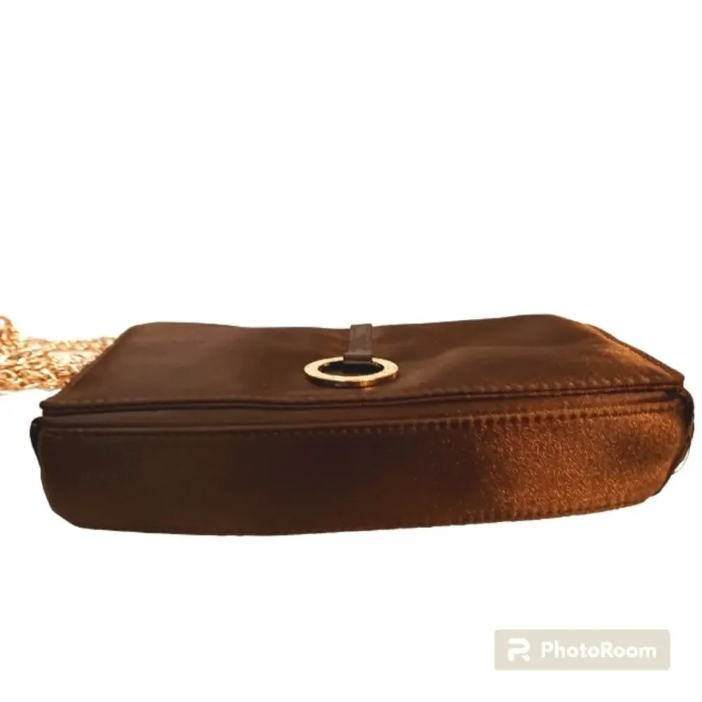 Bulgari Black Satin Crossbody Bag with Gold Chain